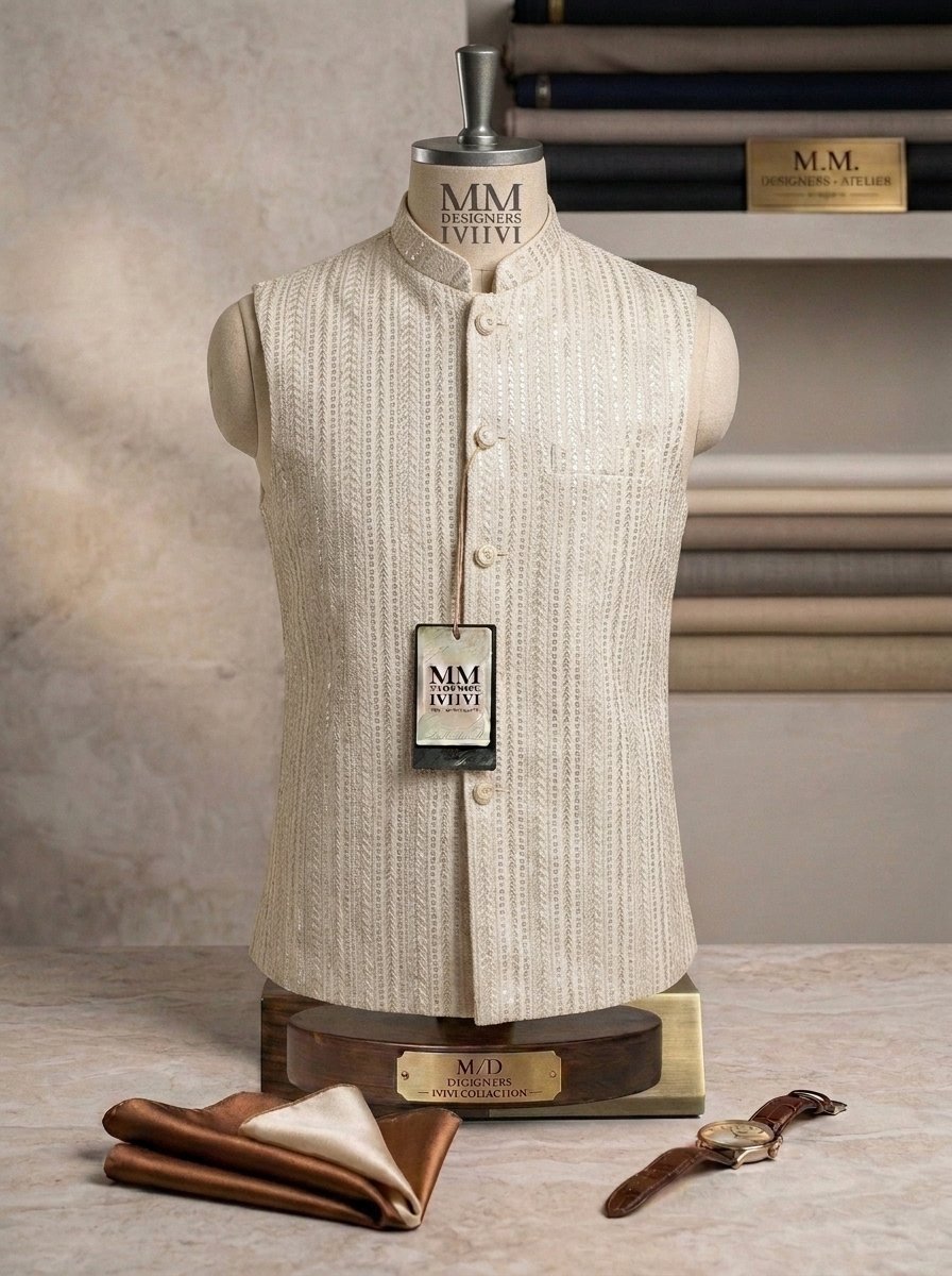 Royal Creem Embroidered Waistcoat